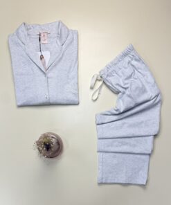 Alternative view of Pyjama boutonné manche longue 100% coton " Gris " -H-