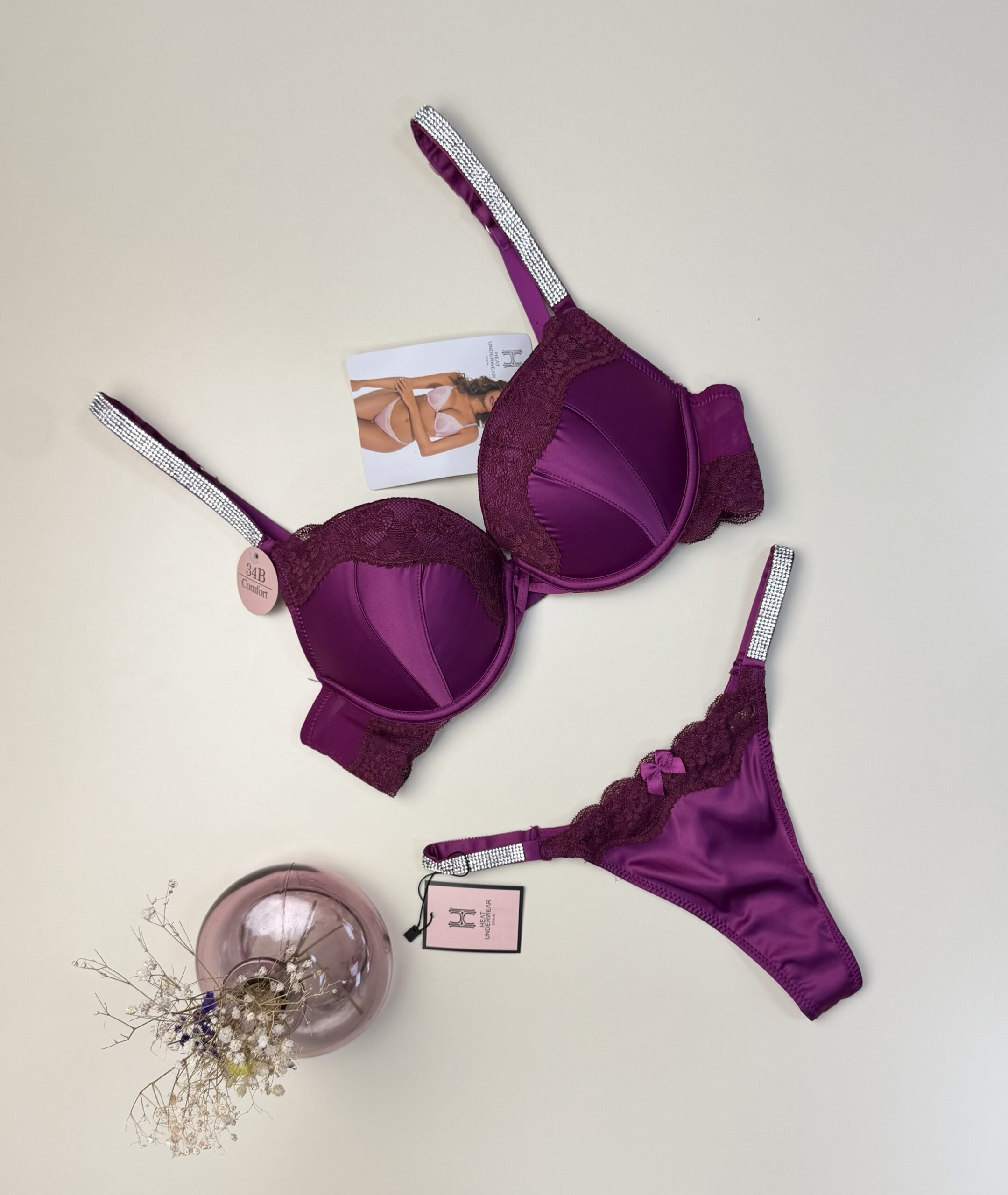 Ensemble 2pcs en satin  » Aubergine  » -H-