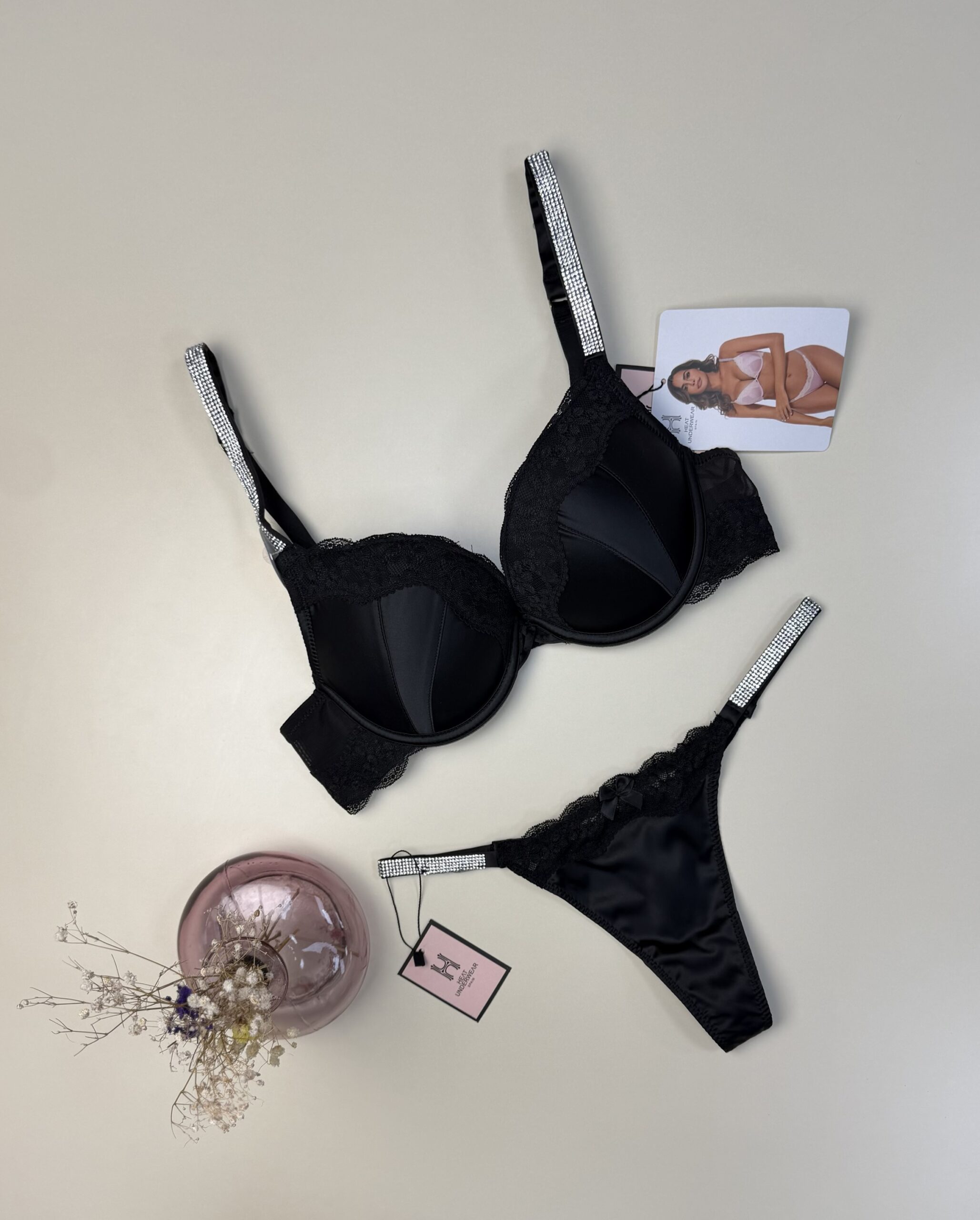 Ensemble 2 pcs en satin  » Noir  » -H-