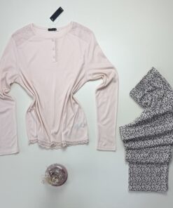 Pyjama pantalon haut manche longue - Tress - Coton " Beige " – Image 3