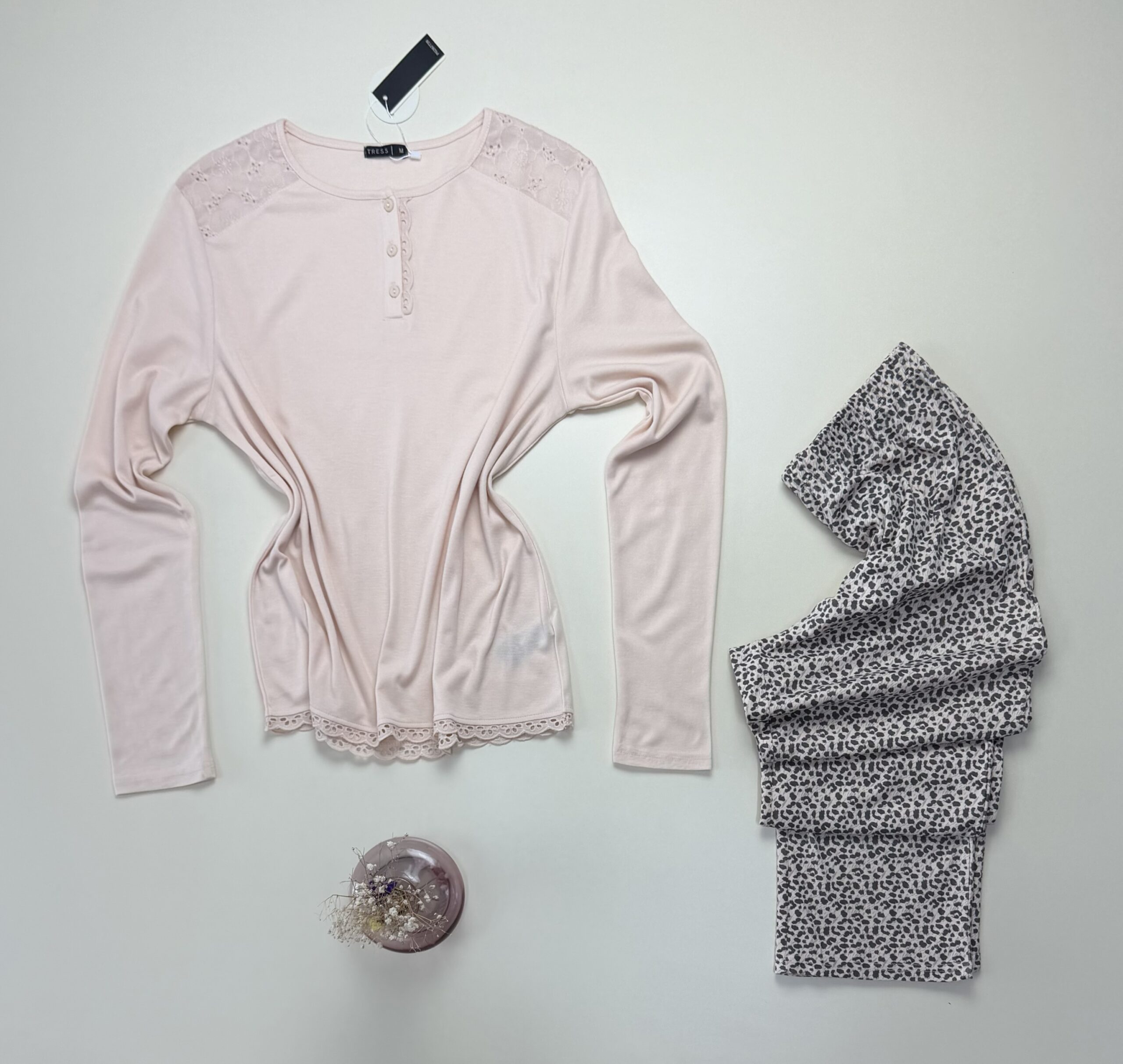 Pyjama pantalon haut manche longue - Tress - Coton " Beige " – Image 3