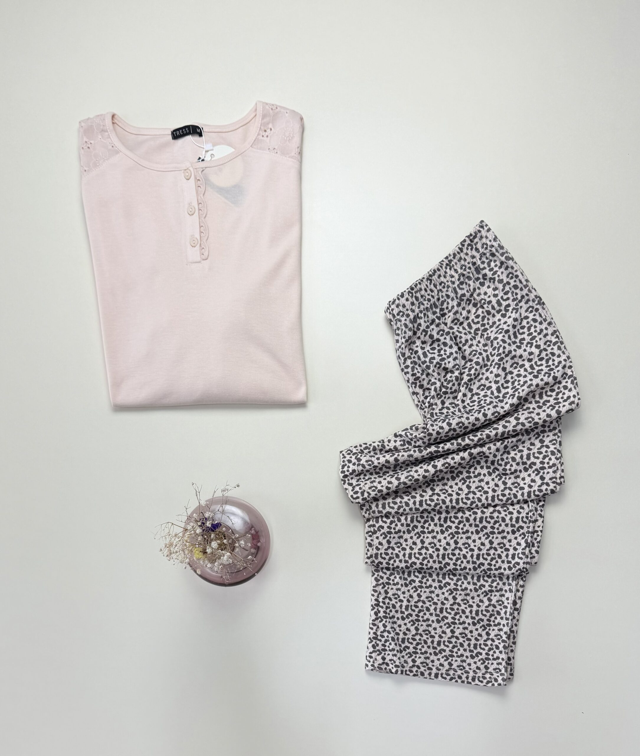 Pyjama pantalon haut manche longue - Tress - Coton " Beige " – Image 2