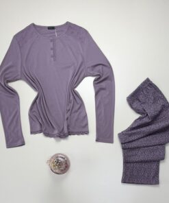 Pyjama pantalon haut manche longue - Tress - Coton " Mauve " – Image 3