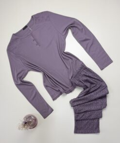 Pyjama pantalon haut manche longue - Tress - Coton " Mauve "