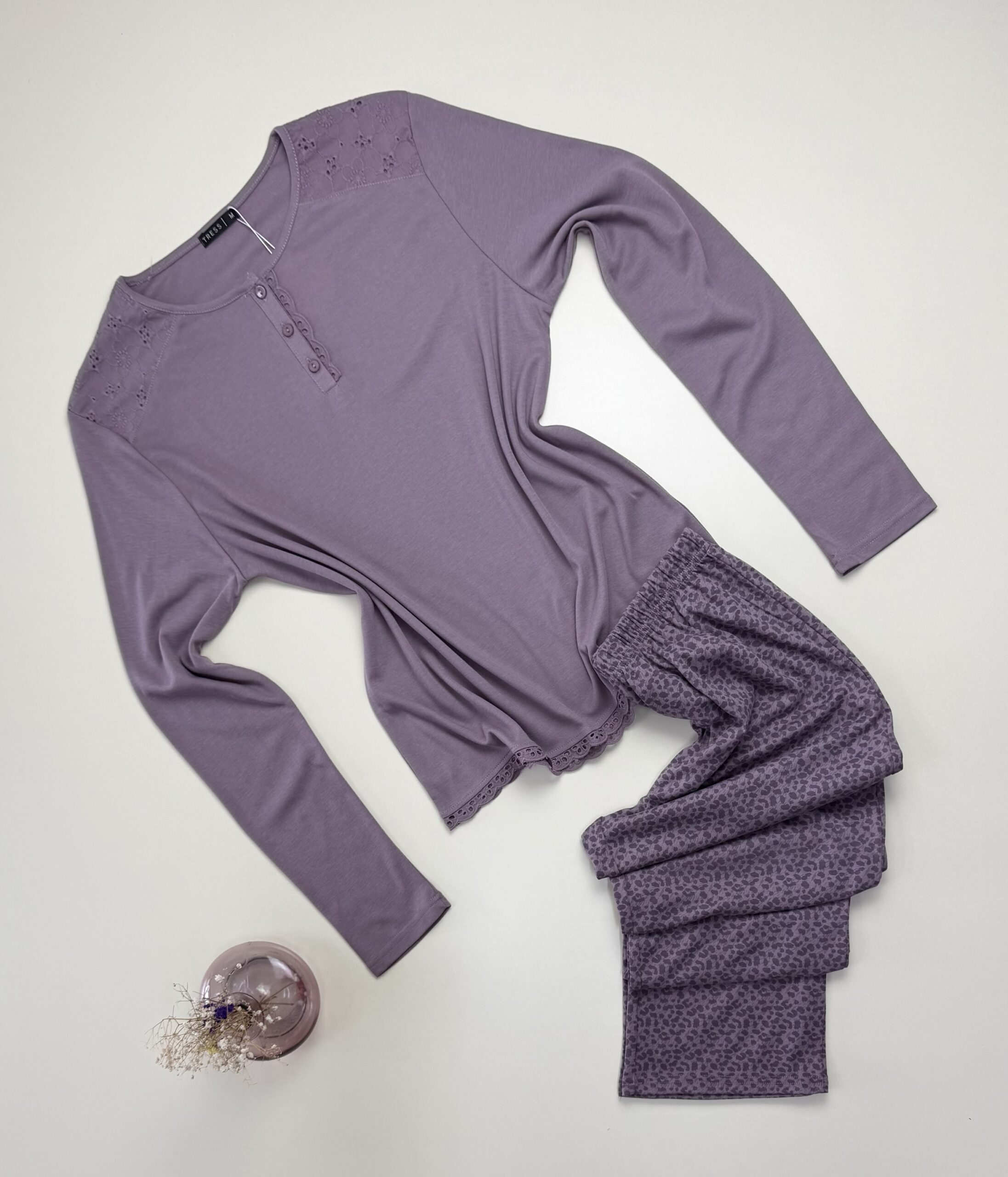 Pyjama pantalon haut manche longue - Tress - Coton " Mauve "