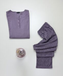 Alternative view of Pyjama pantalon haut manche longue - Tress - Coton " Mauve "