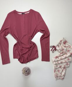 Pyjama pantalon haut manche longue - Tress - Coton " Bois de rose " – Image 3