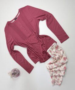 Pyjama pantalon haut manche longue - Tress - Coton " Bois de rose "