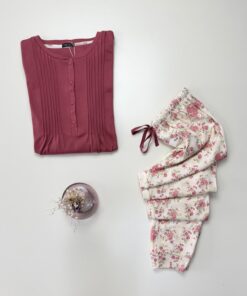 Alternative view of Pyjama pantalon haut manche longue - Tress - Coton " Bois de rose "