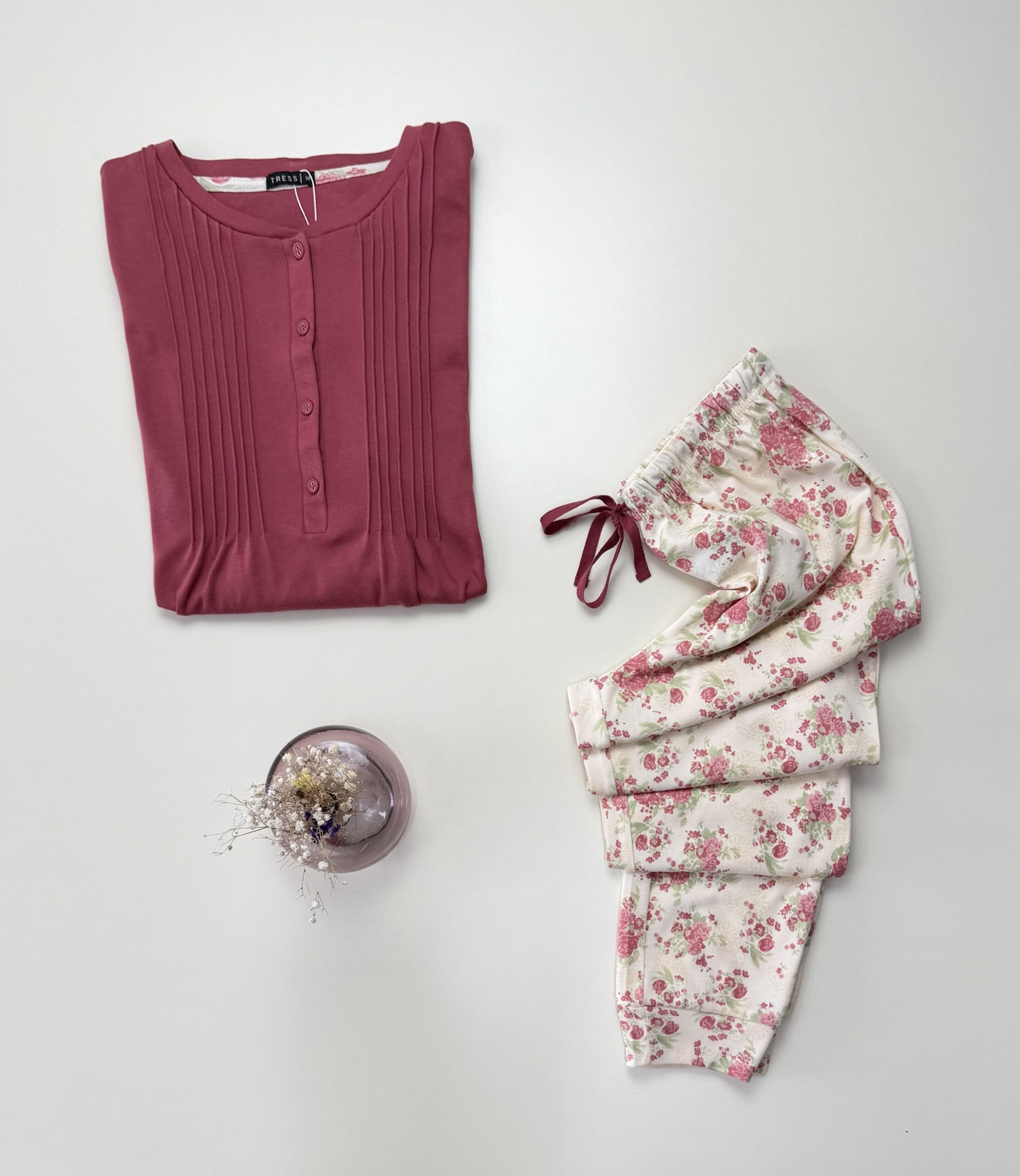 Pyjama pantalon haut manche longue - Tress - Coton " Bois de rose " – Image 2