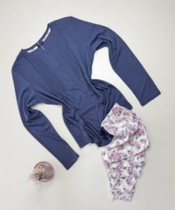 Pyjama pantalon haut manche longue - Tress - Coton " Bleu "