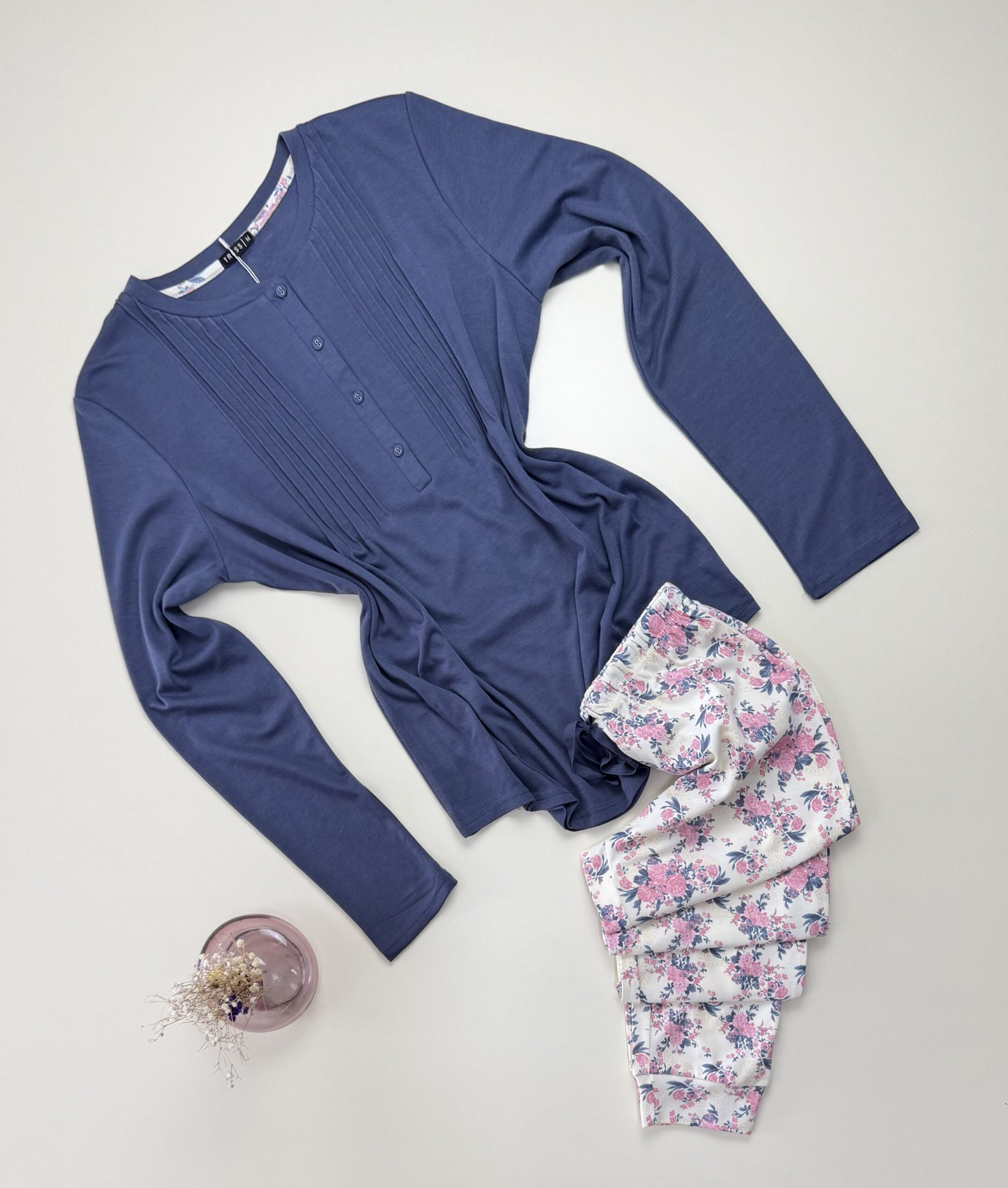 Pyjama pantalon haut manche longue - Tress - Coton " Bleu "