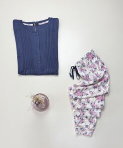 Alternative view of Pyjama pantalon haut manche longue - Tress - Coton " Bleu "