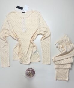 Pyjama pantalon haut manche longue - Tress - Coton " Jaune " – Image 3