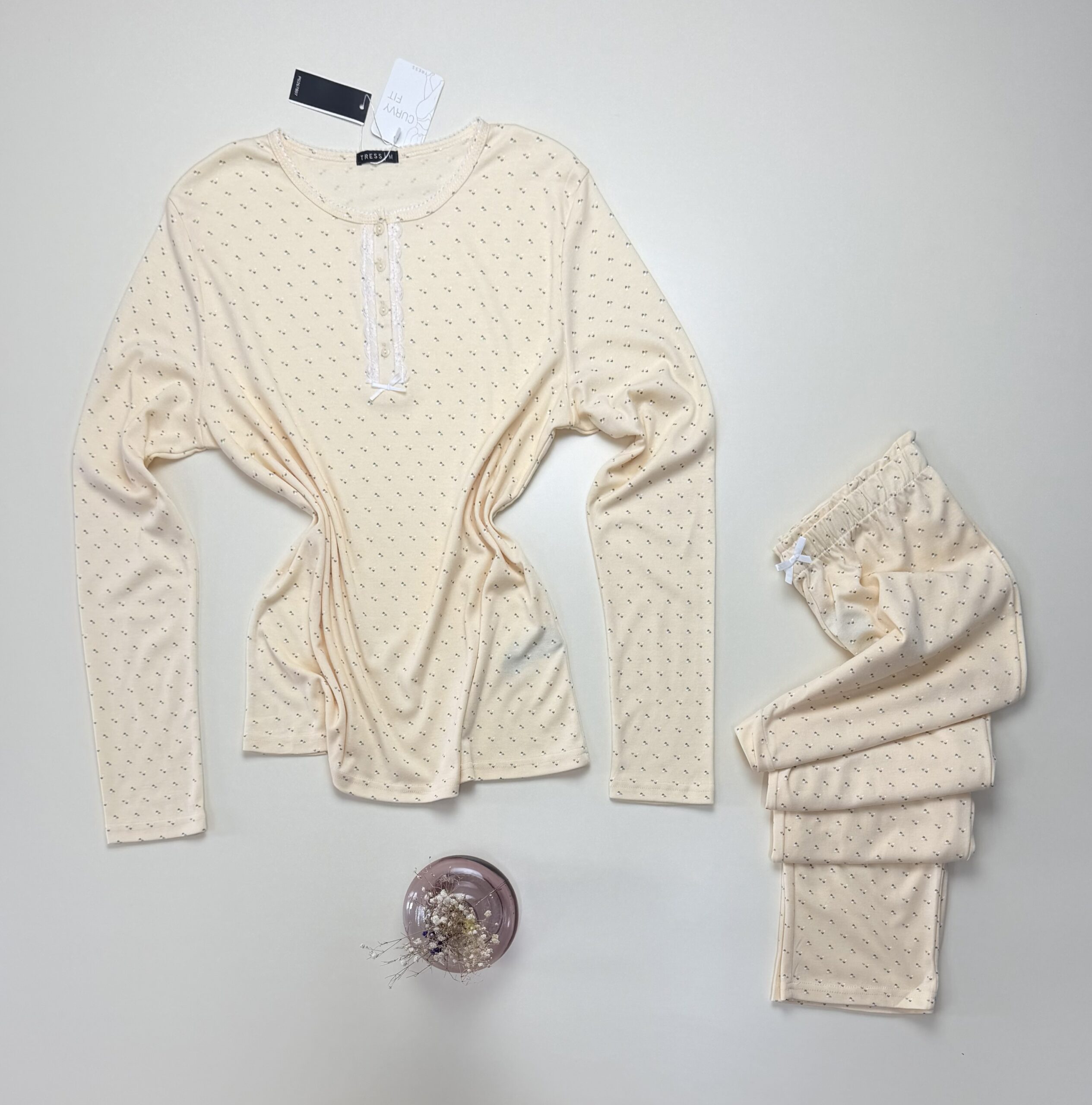 Pyjama pantalon haut manche longue - Tress - Coton " Jaune " – Image 3