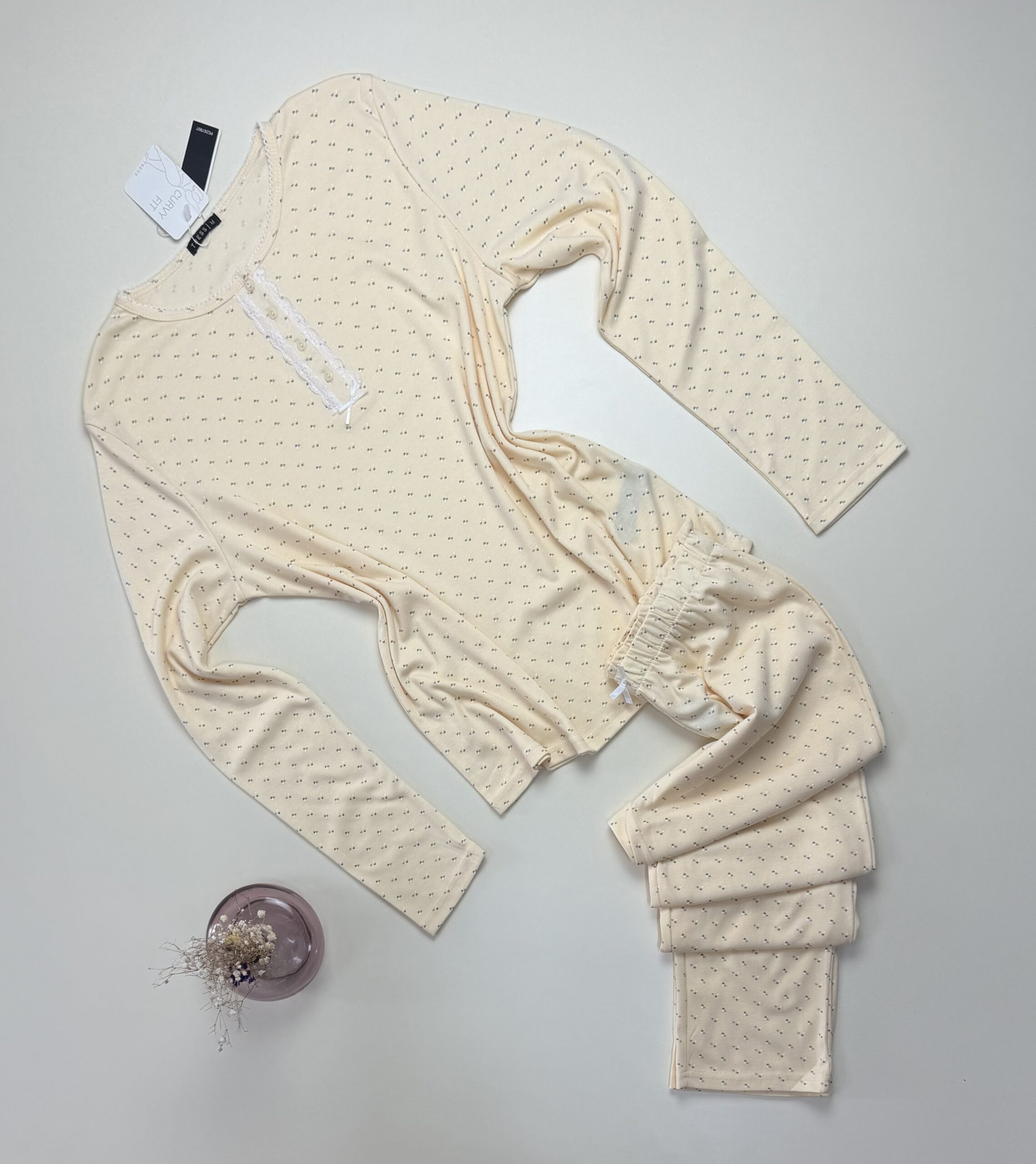 Pyjama pantalon haut manche longue - Tress - Coton " Jaune "