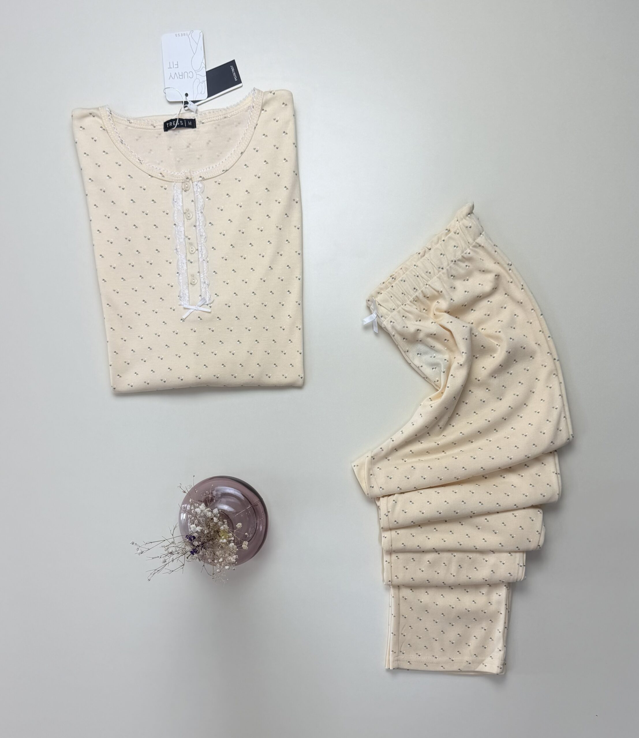 Pyjama pantalon haut manche longue - Tress - Coton " Jaune " – Image 2