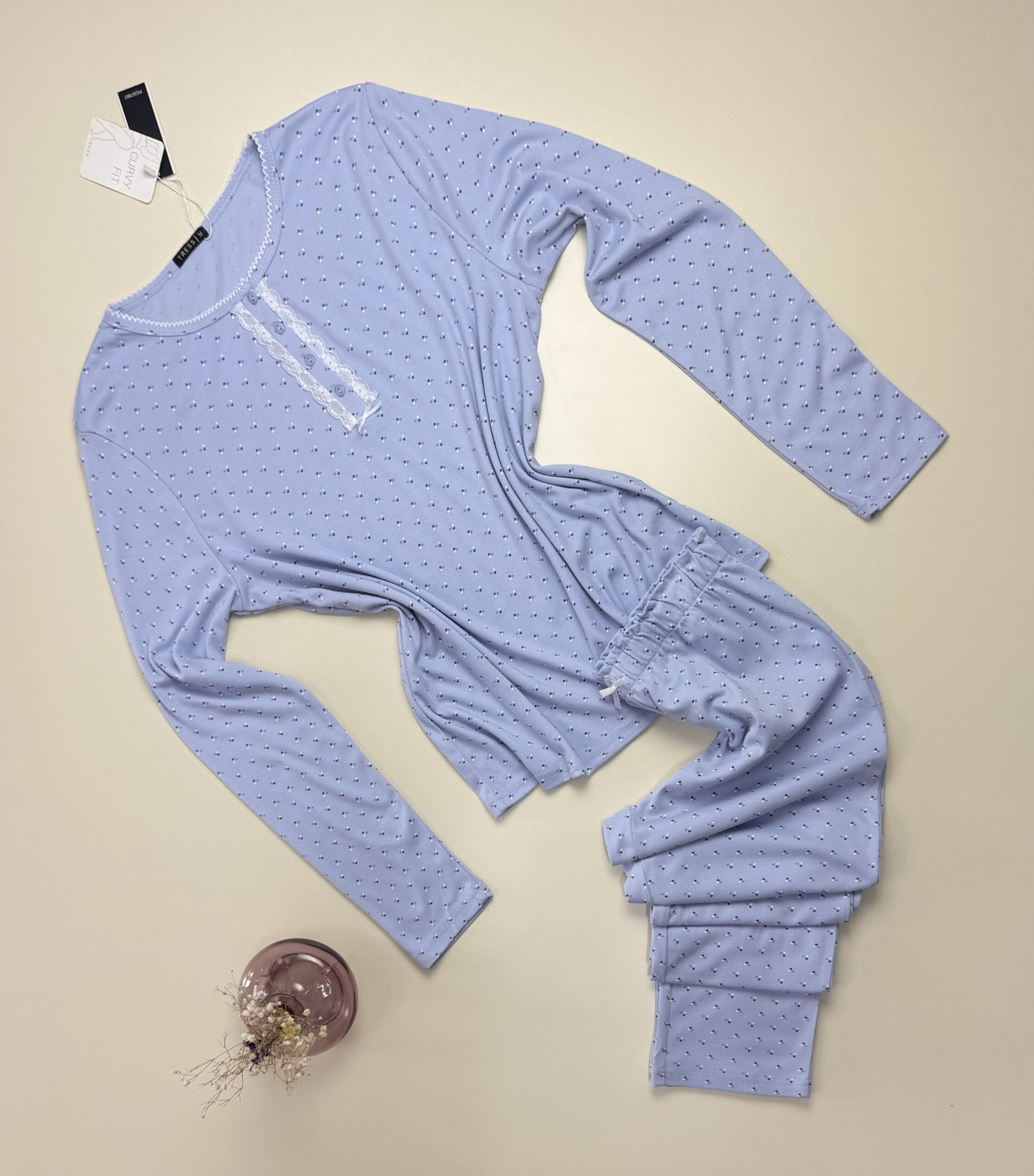 Pyjama pantalon haut manche longue - Tress - Coton " Bleu "