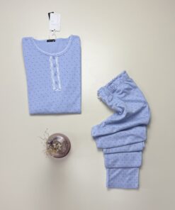 Alternative view of Pyjama pantalon haut manche longue - Tress - Coton " Bleu "