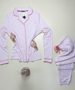 Alternative view of Pyjama boutonné haut manche longue - Tress - Coton " Rose "