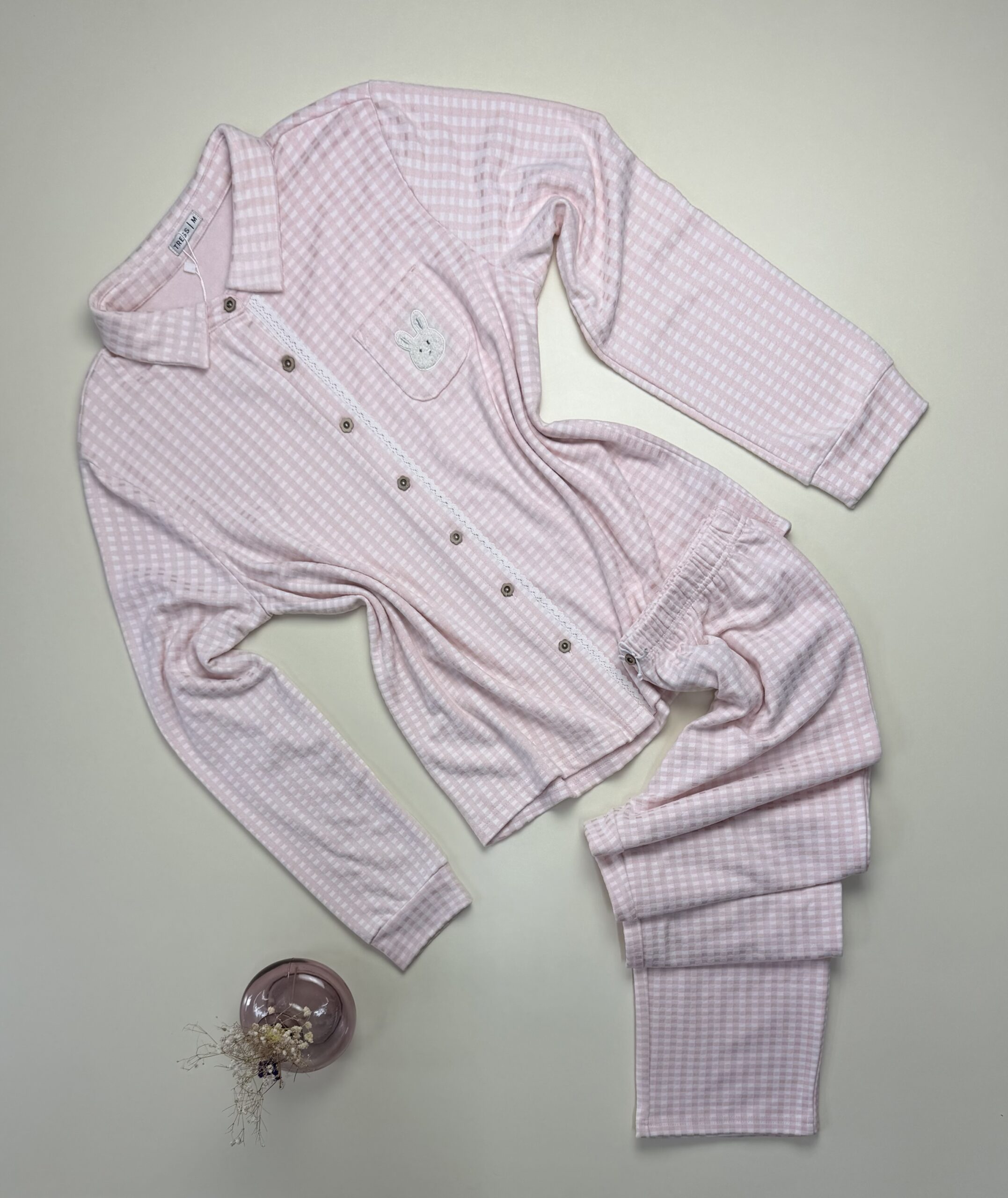Pyjama boutonné haut manche longue - Tress - " à carreaux rose "