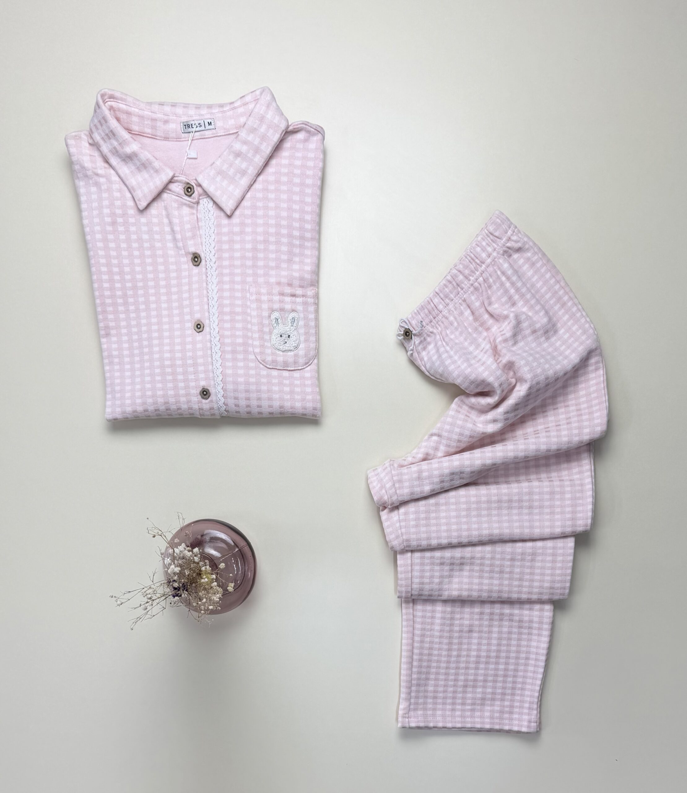 Pyjama boutonné haut manche longue - Tress - " à carreaux rose " – Image 2