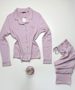 Pyjama boutonné haut manche longue " Motifs léopard rose " – Image 3