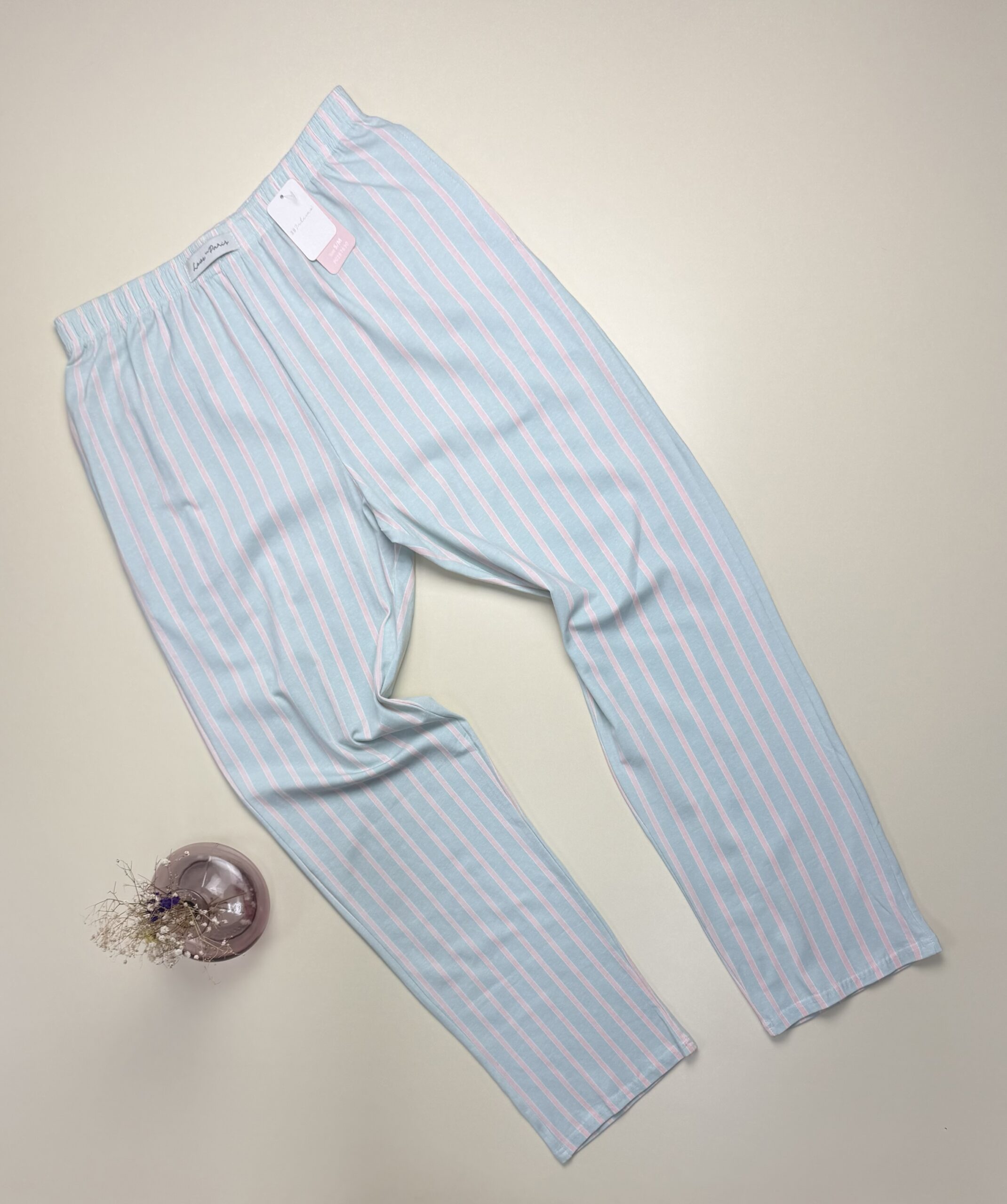 Bas de pyjama - Tress - coton " Bleu à rayures rose " – Image 2