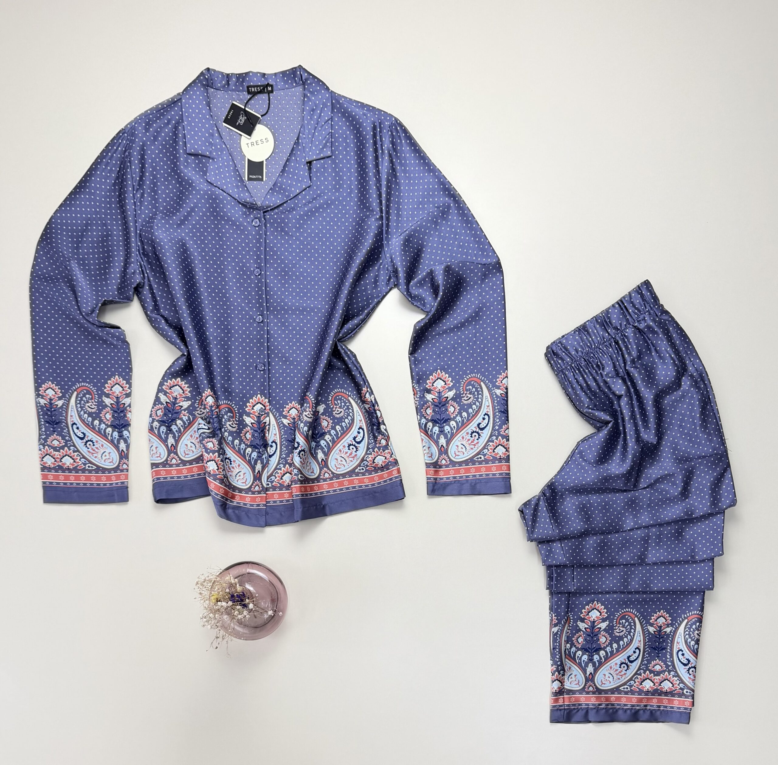 Pyjama boutonné en satin "Bleu" -TRESS- – Image 3