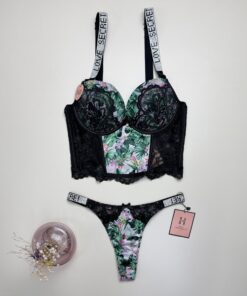 Ensemble corset H " Vert à fleurs " Double Éponge – Image 3