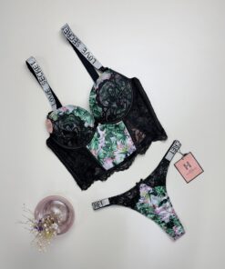 Ensemble corset H " Vert à fleurs " Double Éponge