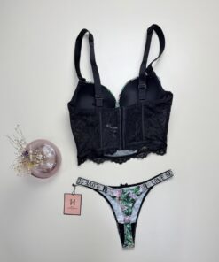 Alternative view of Ensemble corset H " Vert à fleurs " Double Éponge