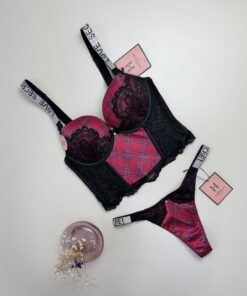 Ensemble corset H " Rouge à carreaux " Double éponge