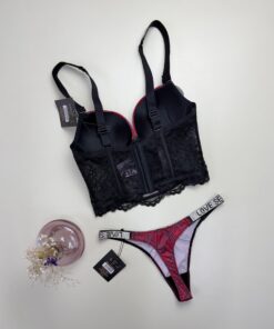 Alternative view of Ensemble corset H " Rouge à carreaux " Double éponge