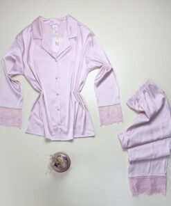 Pyjama boutonné en satin " Rose clair " -H- – Image 3