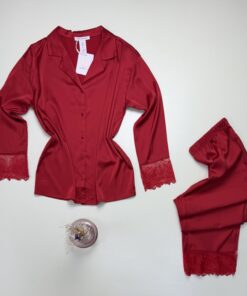 Pyjama boutonné en satin " Rouge " -H- – Image 3
