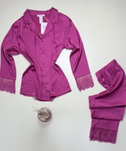 Pyjama boutonné en satin " Fushia " -H- – Image 3