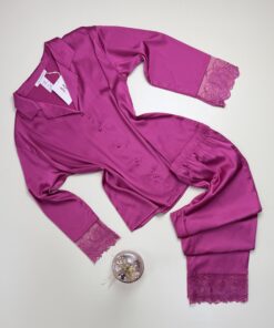 Pyjama boutonné en satin " Fushia " -H-