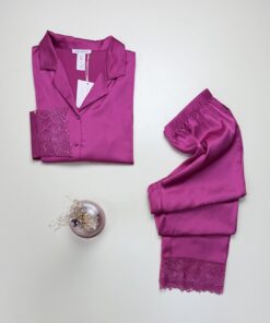 Alternative view of Pyjama boutonné en satin " Fushia " -H-