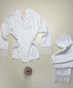 Pyjama boutonné en satin " Blanc " -H- – Image 3