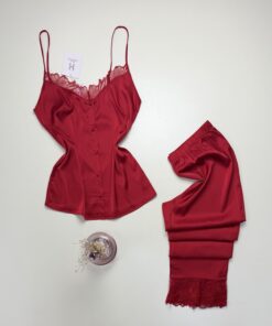Bustier pantalon en satin " Rouge " -H-