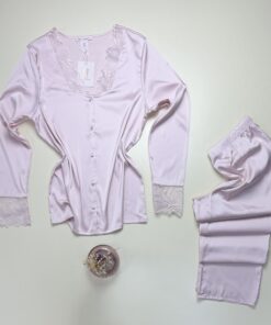 Pyjama boutonné en satin " Rose " -H- – Image 3