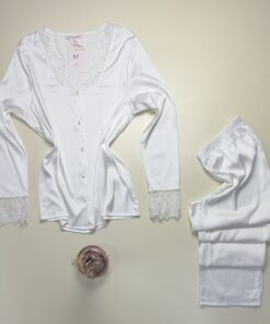 Pyjama boutonné en satin " Blanc " -H- – Image 3