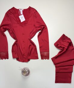 Pyjama boutonné en satin " Rouge " -H- – Image 3