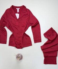 Pyjama boutonné en satin " Rouge " -H- – Image 3