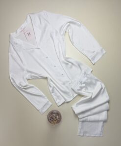 Pyjama boutonné en satin à motif cœur " Blanc" -H-