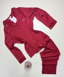 Pyjama boutonné en satin à motif cœur " Rouge " -H-