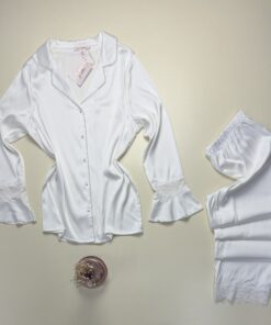 Pyjama boutonné en satin " Blanc " -H- – Image 3