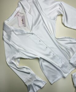 Pyjama boutonné en satin " Blanc " -H- – Image 4