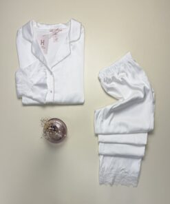 Alternative view of Pyjama boutonné en satin " Blanc " -H-